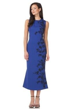JS Collections Blue and Black Beaded Midi Dress